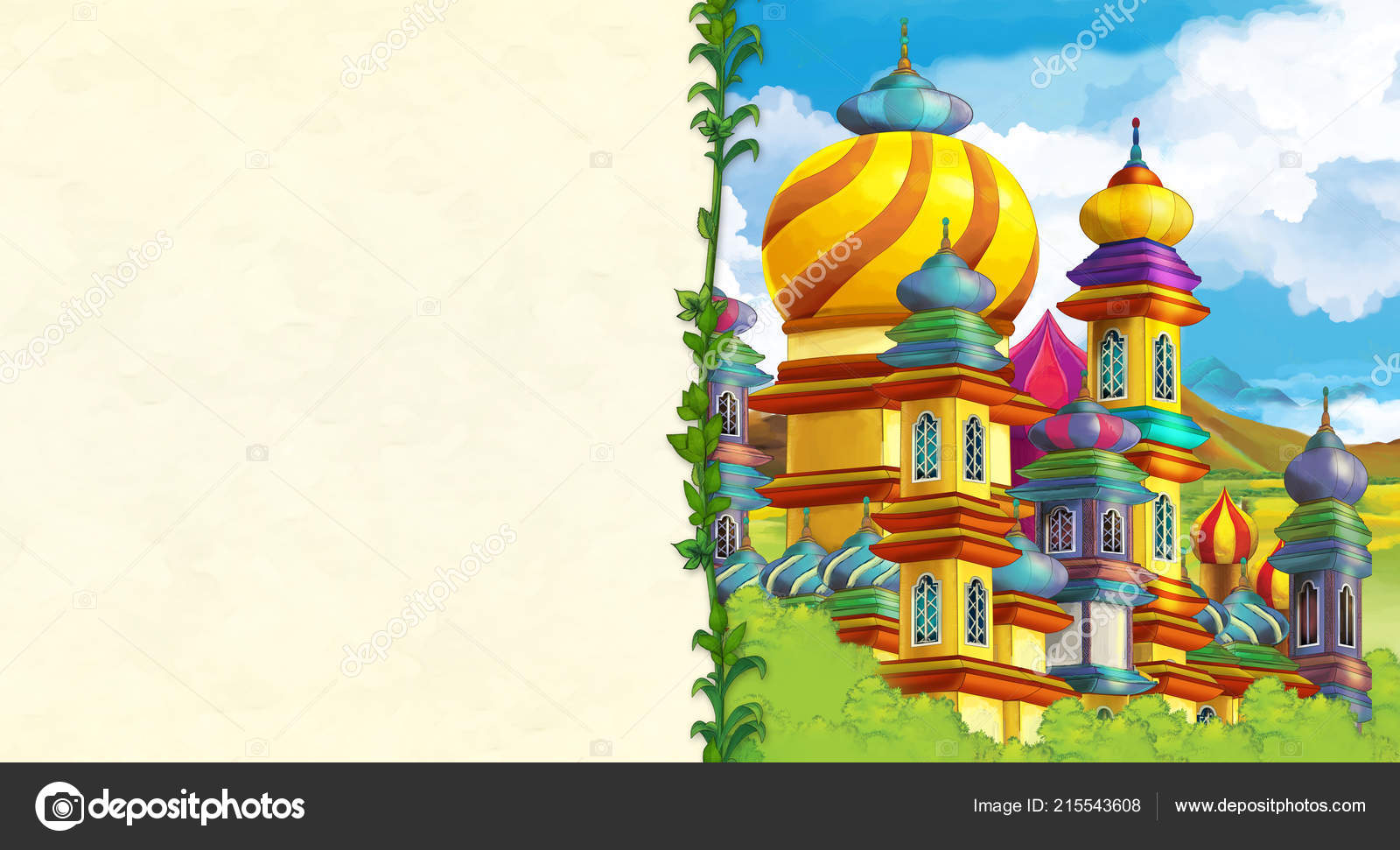 Dessin Animé Scène Avec Beau Château Médiéval Sur Colline