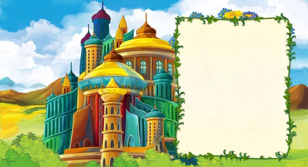 Zeichentrickszene Mit Schöner Mittelalterlicher Burg Auf Dem Hügel Mit Platz — Stockfoto