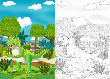 cartoon pair of dinosaurs tyranosauruses illustration for children clipart