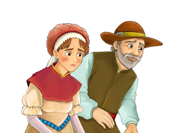 漫画おとぎ話文字 農家の女性と男 夫と妻の白い背景 子供のための図の上 — ストック写真
