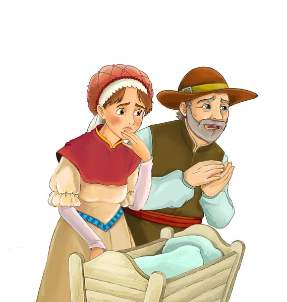 Γελοιογραφία Σκηνή Τον Μεσαιωνικό Αγρότη Και Γυναίκα Άσπρο Φόντο Εικόνα — Φωτογραφία Αρχείου