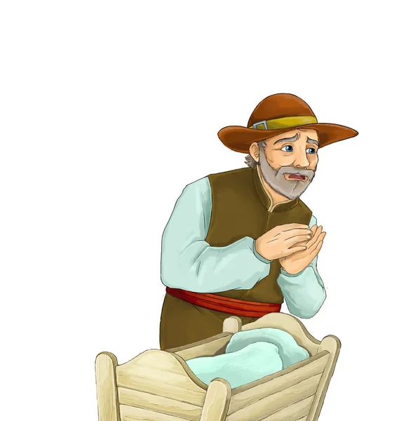 Personagem Conto Fadas Dos Desenhos Animados Agricultor Medieval Fundo Branco — Fotografia de Stock