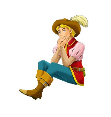 güzel ve yakışıklı prens ve beyaz arka plan - illüstrasyon çocuklar için çizgi film sahne