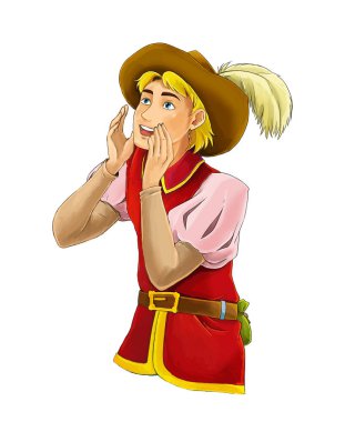 güzel ve yakışıklı prens ve beyaz arka plan - illüstrasyon çocuklar için çizgi film sahne