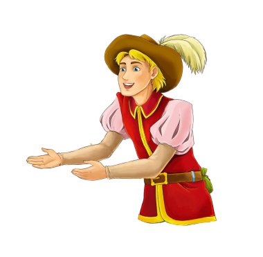 güzel ve yakışıklı prens ve beyaz arka plan - illüstrasyon çocuklar için çizgi film sahne