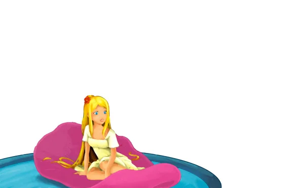 Cartoon Fairy Tale Female Character Tiny Elf Girl Looking Pointing — Stock Photo, Image