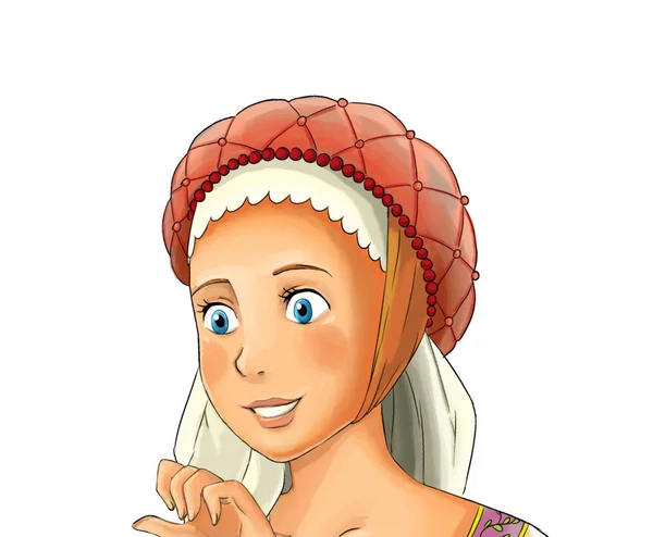 Scena Del Cartone Animato Con Bella Principessa Sfondo Bianco Illustrazione — Foto Stock