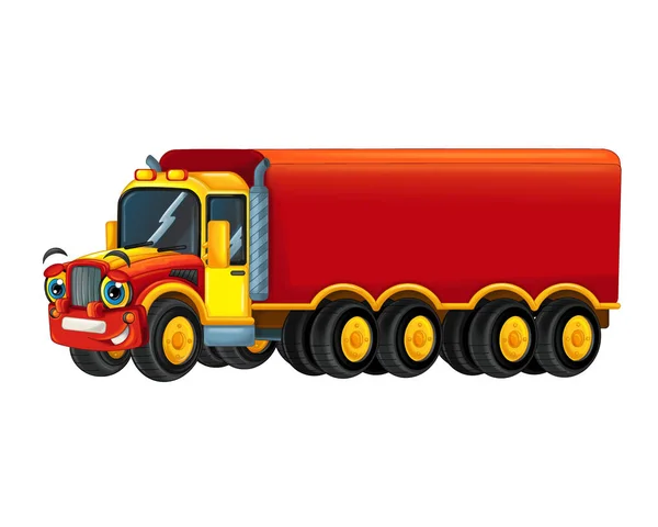 Cartoon Vector Gelukkig Vrachtwagen Geïsoleerd Een Witte Achtergrond Afbeelding Voor — Stockvector
