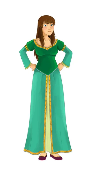 Cartoon Fairy Tale Character Happy Princess Standing Looking Surprised Illustration — Stock Photo, Image