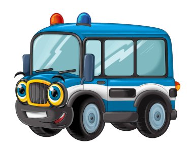karikatür mutlu ve komik polis otobüs - vektör izole kamyon - illüstrasyon çocuklar için gülümseyen