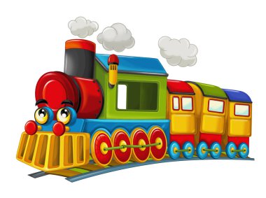 Komik ve mutlu seyir buharlı tren - izole karikatür - çocuklar için illüstrasyon vektör