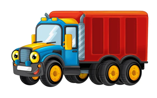 Happy Cartoon Grappige Lading Vrachtwagen Zoek Glimlachen Vector Illustratie Voor — Stockvector