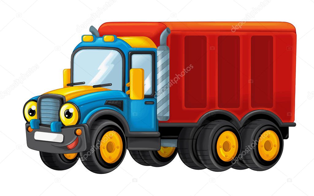 cartoon happy and funny cargo truck looking and smiling - vector illustration for children