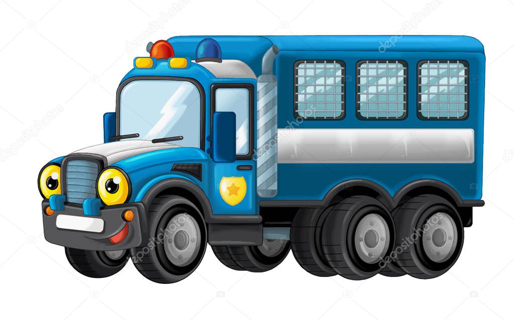cartoon happy and funny smiling police truck - vector isolated illustration for children