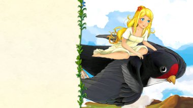 güzel genç kız - ile metin için çerçeve - guguk kuşu illüstrasyon çocuklar için üzerinde uçan ile karikatür masal sahne