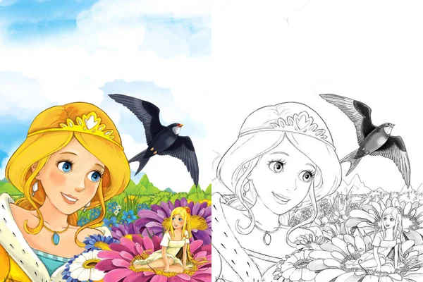 Dessin Animé Scène Conte Fées Avec Belle Princesse Elfe Fille — Photo