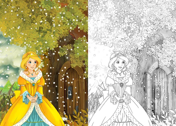 Dessin Animé Scène Conte Fées Avec Une Jeune Fille Princesse — Photo