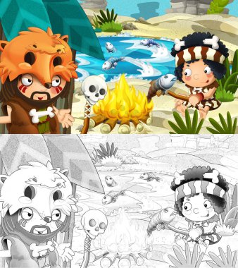 çocuklar için orman - ile boyama sayfası - çizimde insanın evrimi ile sahne çizgi film