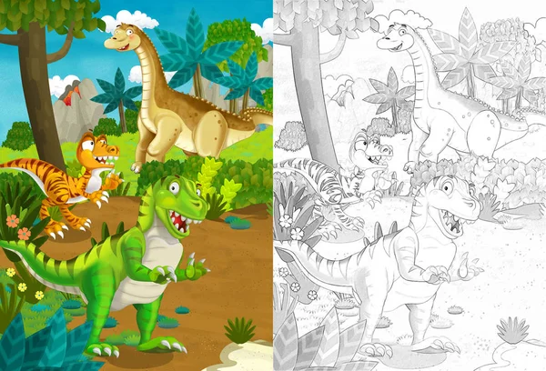 cartoon prehistoric happy and funny scene -  - illustration for children