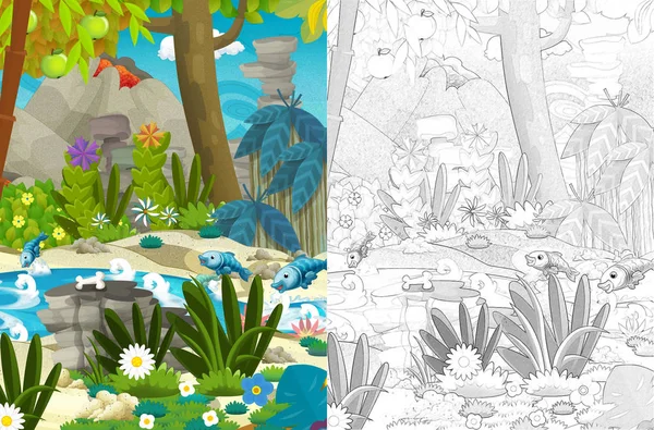 cartoon nature scene of a jungle - illustration for children