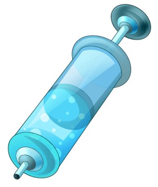 Beyaz arka planda - vektör çizim çocuklar için renkli şırınga ile çizgi film sahne