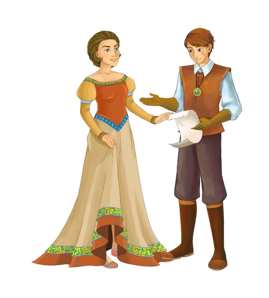 Cartoon Szene Mit Der Schönen Prinzenprinzessin Auf Weißem Hintergrund Illustration — Stockfoto