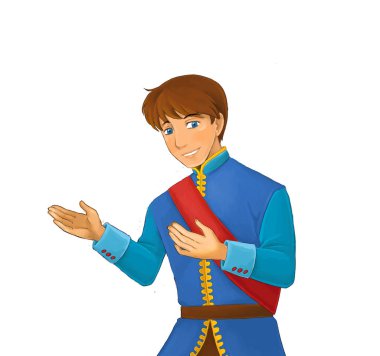 güzel ve yakışıklı prens ve beyaz arka plan - illüstrasyon çocuklar için çizgi film sahne