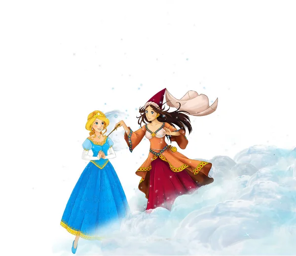 Cartoon Scene Beautiful Princess Sorceress White Background Illustration Children — Stock Photo, Image