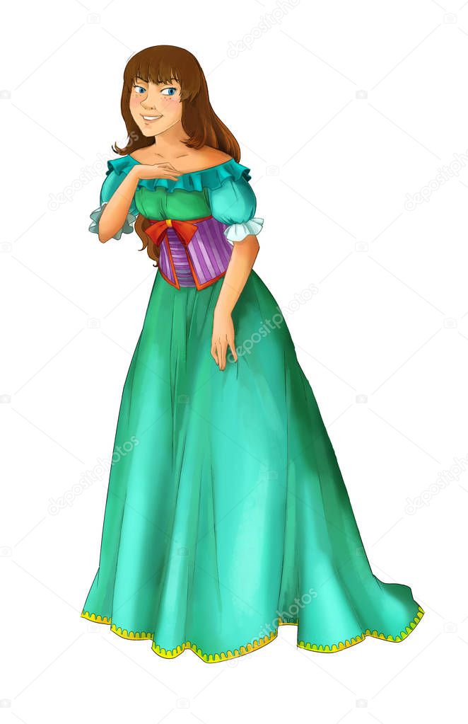 cartoon scene with beautiful princess on white background - illustration for children