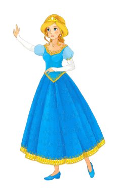 Beyaz arka planda güzel prensesin olduğu çizgi film sahnesi - çocuklar için illüstrasyon