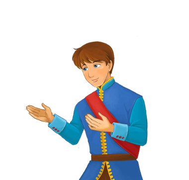 güzel ve yakışıklı prens ve beyaz arka plan - illüstrasyon çocuklar için çizgi film sahne