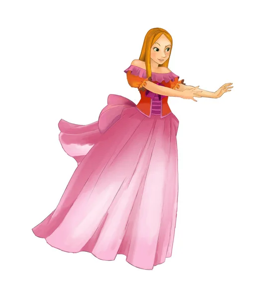 Cartoon Scène Met Mooie Prinses Lopend Witte Achtergrond Afbeelding Voor — Stockfoto