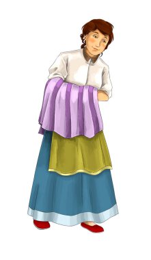 Orta yaşlı tarlası kadını beyaz arka planda - illüstrasyon çocuklar için çizgi film sahne