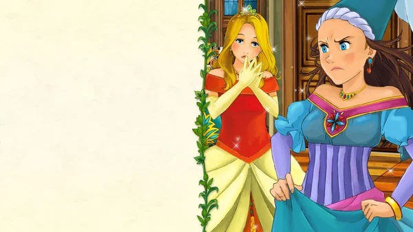 Cartoon Märchenszene Mit Platz Für Text Schöne Junge Mädchen Prinzessin — Stockfoto