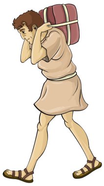 Beyaz arka planda - illüstrasyon çocuklar için tarihsel giysili genç adam ile çizgi film sahne