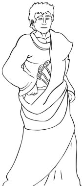 -boyama sayfası - beyaz arka plan üzerinde vektör çizim çocuklar için çizgi film sahne tarihsel giysili genç adamla izole