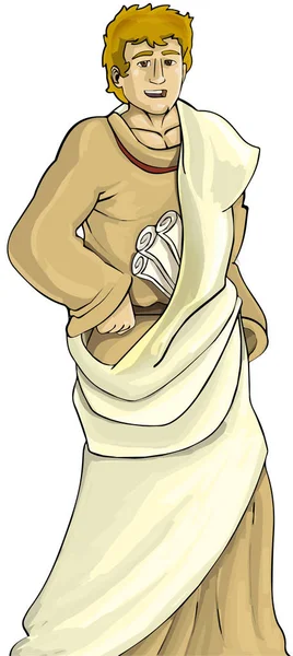 ホワイト バック グラウンド 子供のためのベクトル図に分離された歴史の服の若い男と漫画のシーン — ストックベクタ