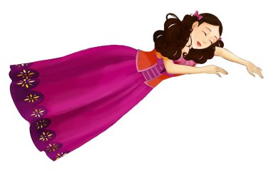 Beyaz arka planda - illüstrasyon çocuklar için güzel genç prenses ile çizgi film sahne