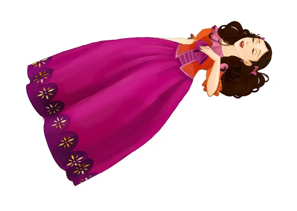 Escena Dibujos Animados Con Hermosa Princesa Joven Sobre Fondo Blanco —  Fotos de Stock
