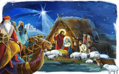 traditional christmas scene with holy family for different usage