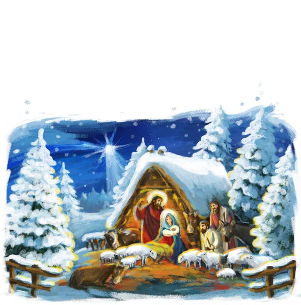 Traditionele Kerst Scène Met Heilige Familie Voor Ander Gebruik — Stockfoto