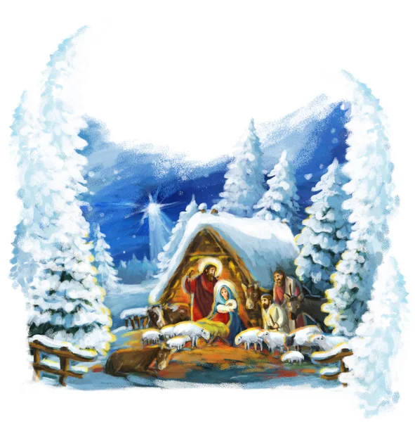 Традиционная Рождественская Сцена Святой Семьей Различного Использования — стоковое фото