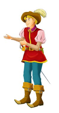 yakışıklı prens ve beyaz arka plan - illüstrasyon çocuklar için çizgi film sahne