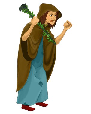 çizgi film masal karakteri - ayakta ve arıyorum - illüstrasyon çocuklar için yaşlı cadı