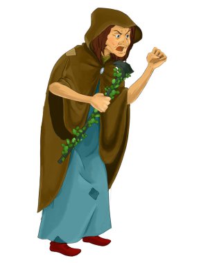 çizgi film masal karakteri - ayakta ve arıyorum - illüstrasyon çocuklar için yaşlı cadı