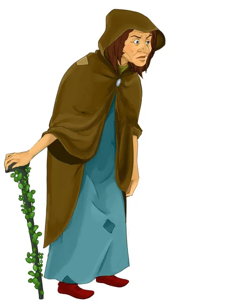 Cartoon Fairy Tale Character Old Witch Standing Looking Illustration Children — Stock Photo, Image