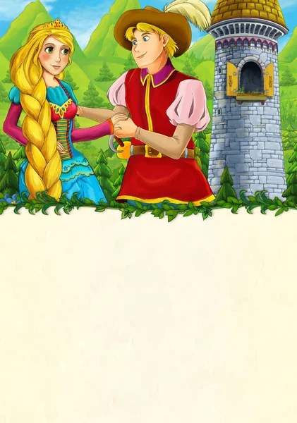 Cartoon Medieval Scene Prince Princess Talking Each Other Beautiful Illustration — Stock Photo, Image