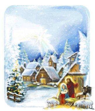 farklı kullanım için kutsal aile ile geleneksel Noel sahne