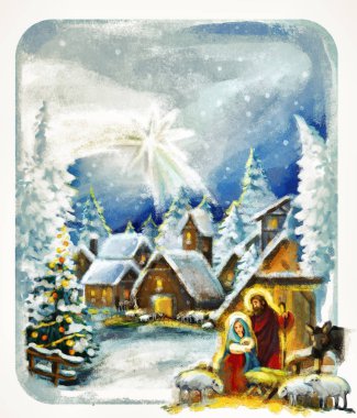 farklı kullanım için kutsal aile ile geleneksel Noel sahne