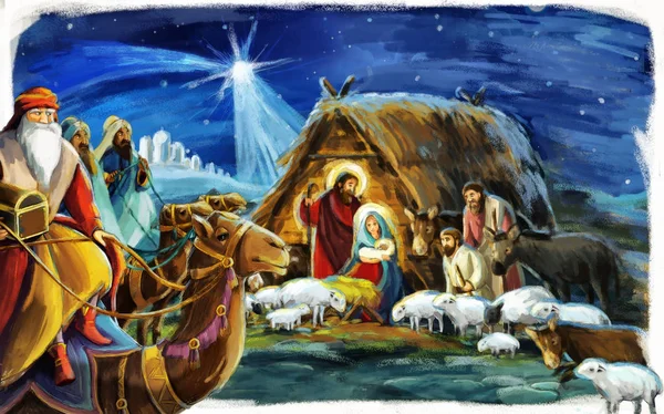 传统的圣诞节场景与神圣的家庭不同的用途 — 图库照片